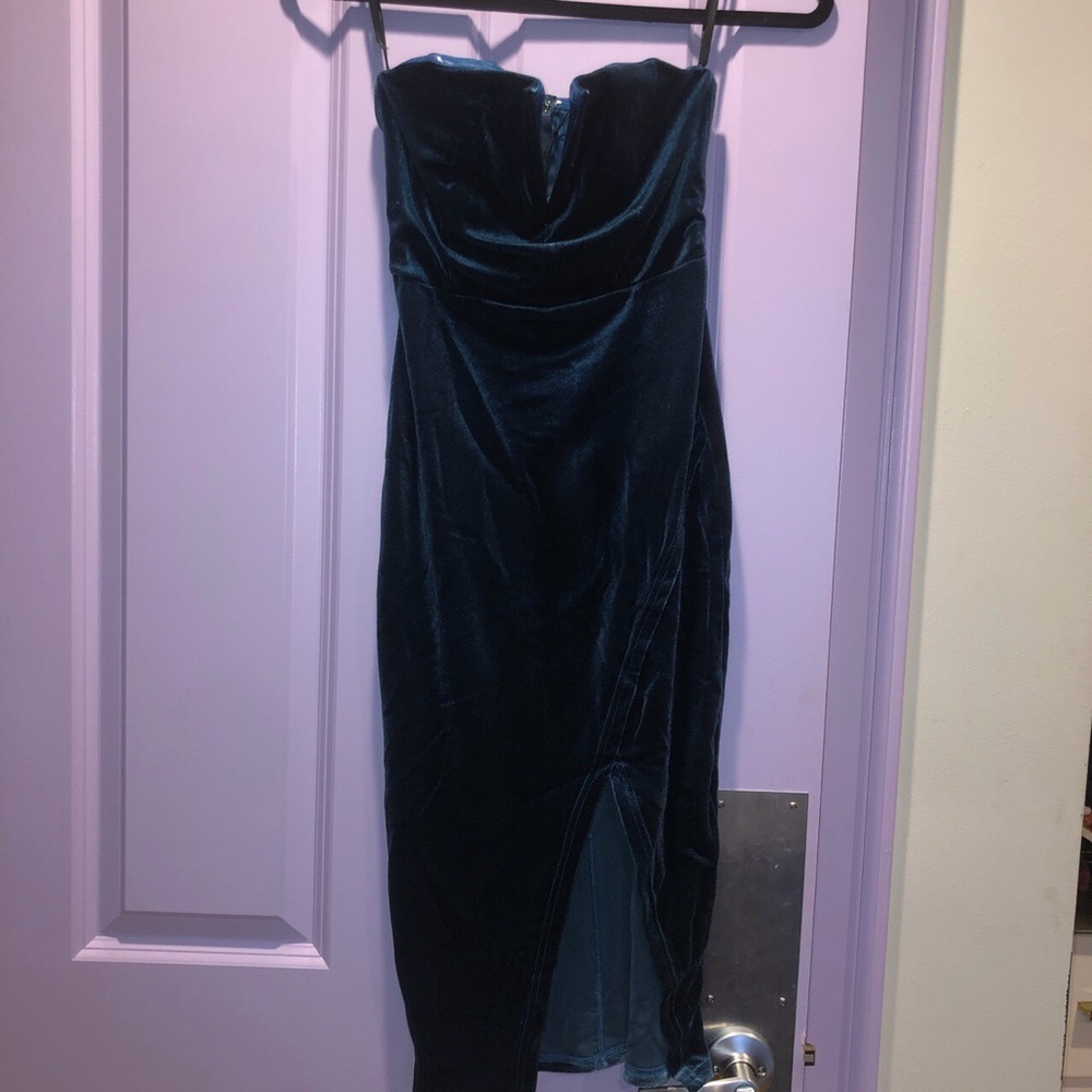 Velvet Deep Blue Slit Dress